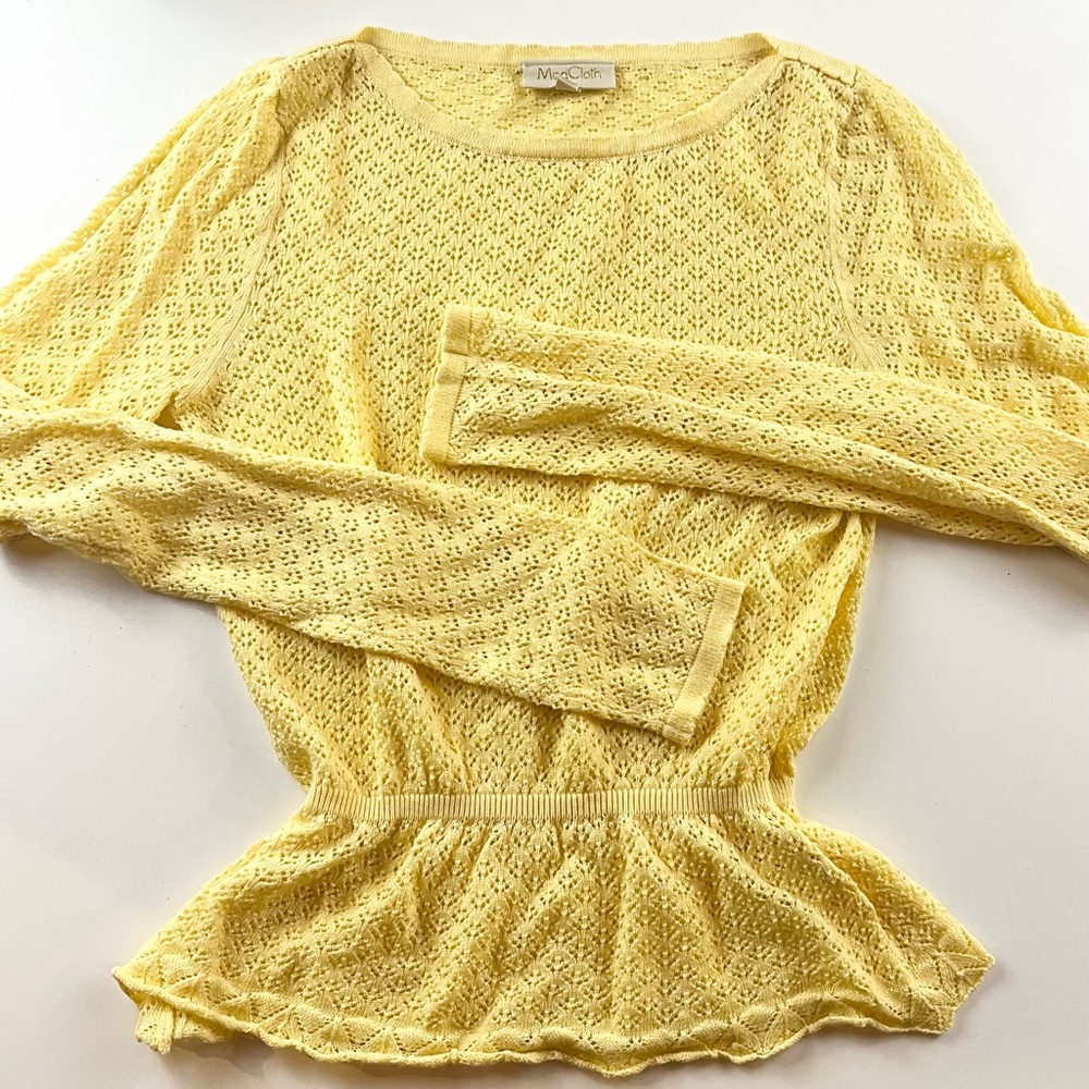 Modcloth Yellow Pointelle Peplum Sweater SM
